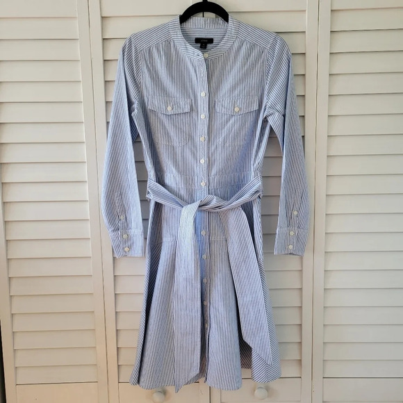 J. Crew Oxford White Blue Cotton A-line Shirtdress Size 0 - Picture 4 of 16